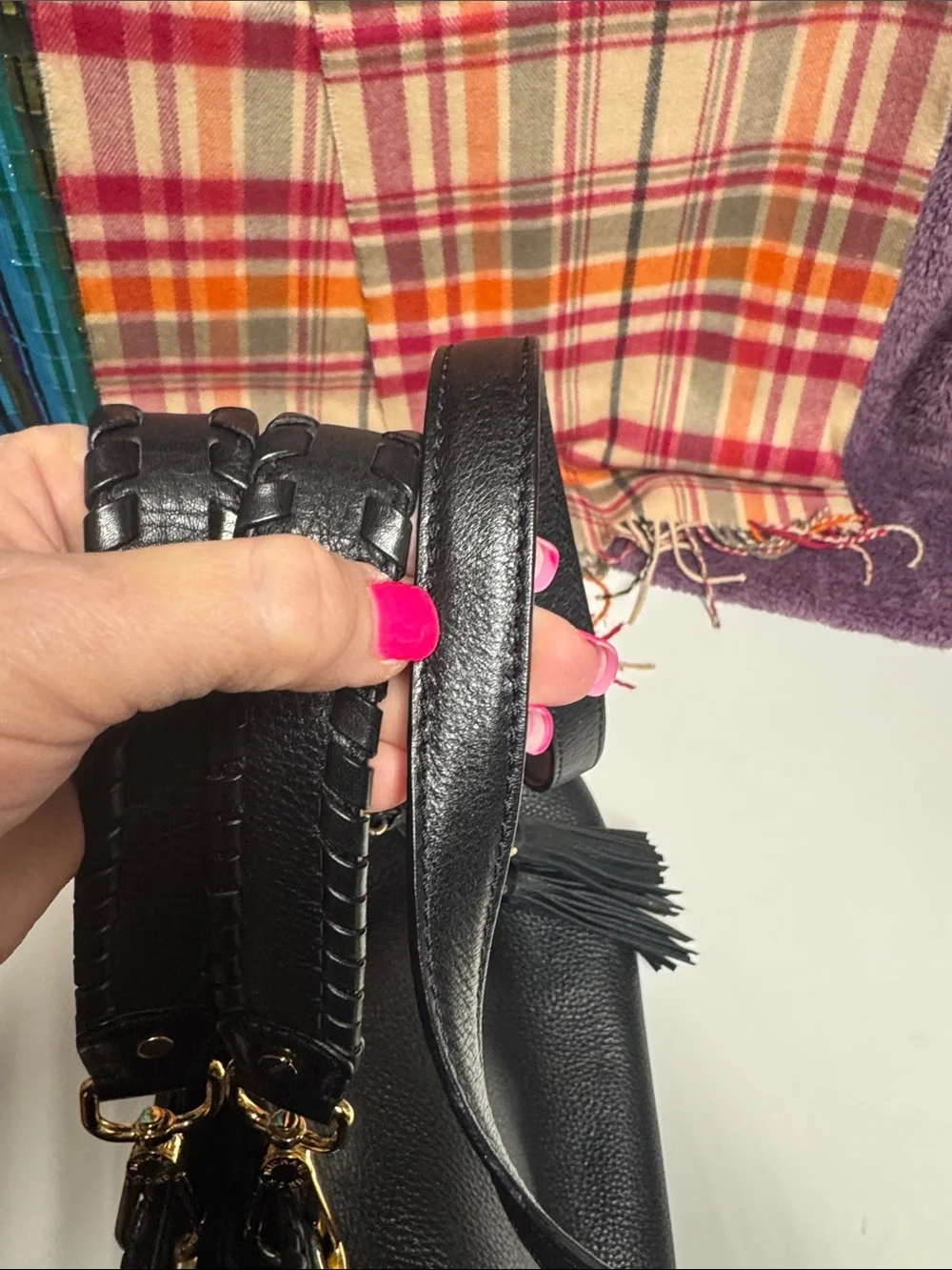 Michael Kors Black Leather Tassel Satchel Handbag